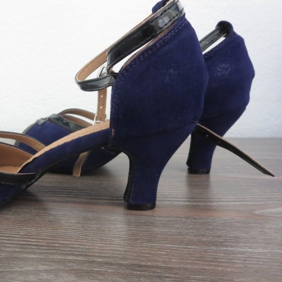Dark Blue Suede Soft Sole Dance Shoes Open Toe Closed Heel Dark Blue 39 / 8. - Picture 11 of 11